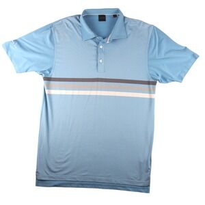 Dunning Golf Polo Mens‎ Large Blue Striped Performance Shirt Embroidery Logo